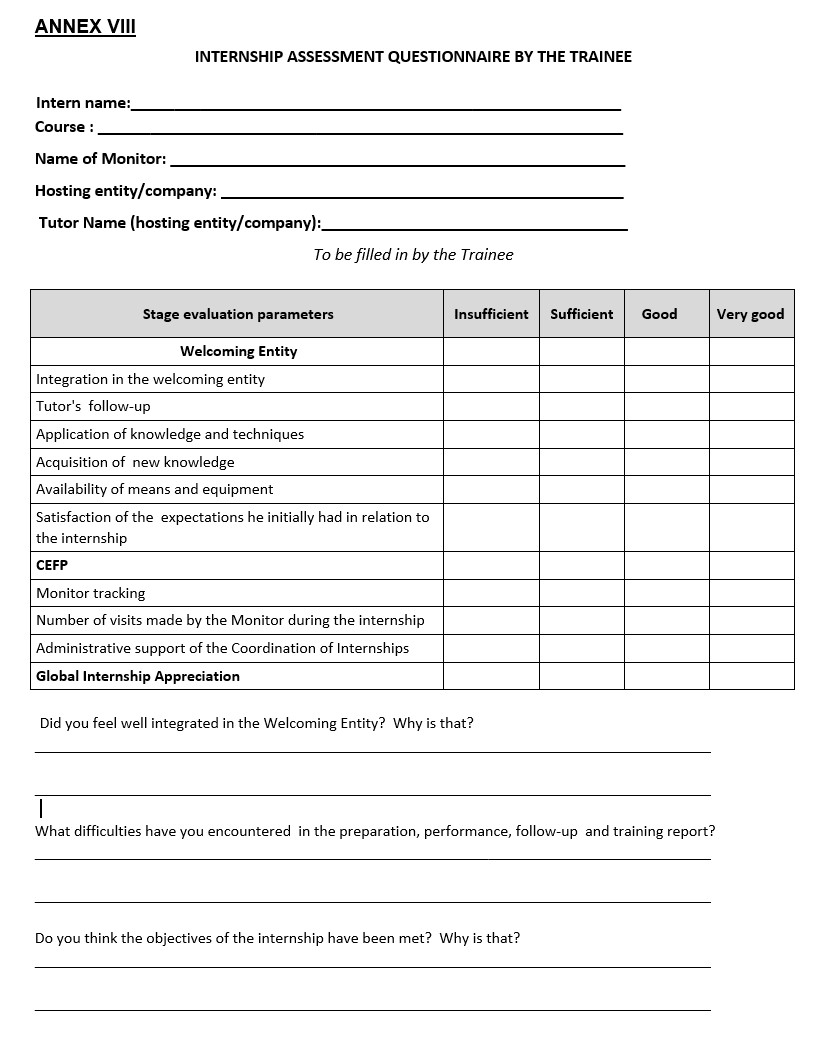 ASPYEE-8. Model of Assessment Questionnaire by the intern
