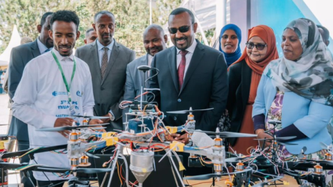 Ethiopian Prime Minister H.E. Dr. Abiy Ahmed inspects innovations being showcased at the 3rd National Skills Competition.