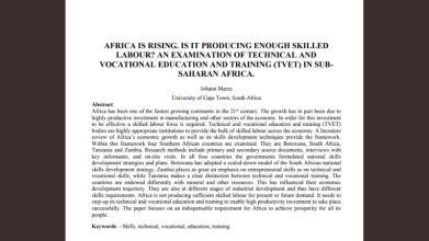 AFRICA IS RISING. IS IT PRODUCING ENOUGH SKILLED LABOUR? AN EXAMINATION OF TECHNICAL AND VOCATIONAL EDUCATION AND TRAINING (TVET) IN SUBSAHARAN AFRICA