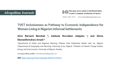 TVET Inclusiveness as Pathway to Economic Independence for Women Living in Nigeria's Informal Settlements