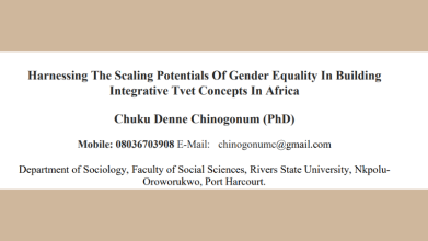 Harnessing The Scaling Potentials Of Gender Equality In BuildingIntegrative Tvet Concepts In Africa